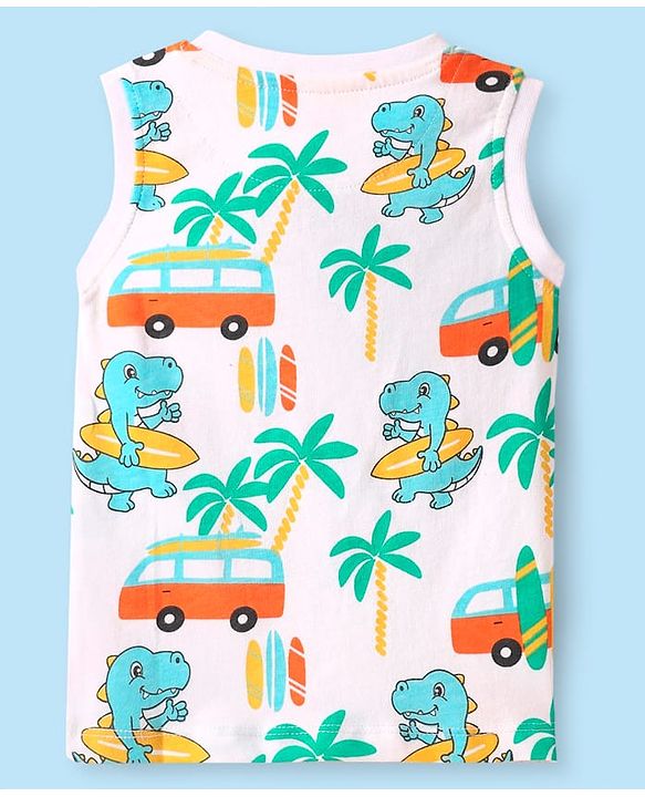 Babyhug Single Jersey Knit Sleeveless Beach Theme Printed Tank Co-ords T-Shirt & Shorts Set - White