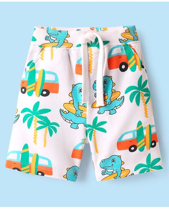 Babyhug Single Jersey Knit Sleeveless Beach Theme Printed Tank Co-ords T-Shirt & Shorts Set - White
