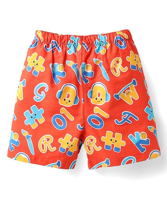 Babyhug Cotton Woven Above Knee Length Boxers With Checks & Football Print Pack Of 3 - Red Yellow & White