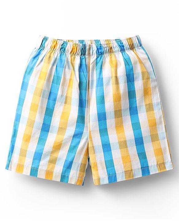 Babyhug Cotton Woven Above Knee Length Boxers With Checks & Football Print Pack Of 3 - Red Yellow & White