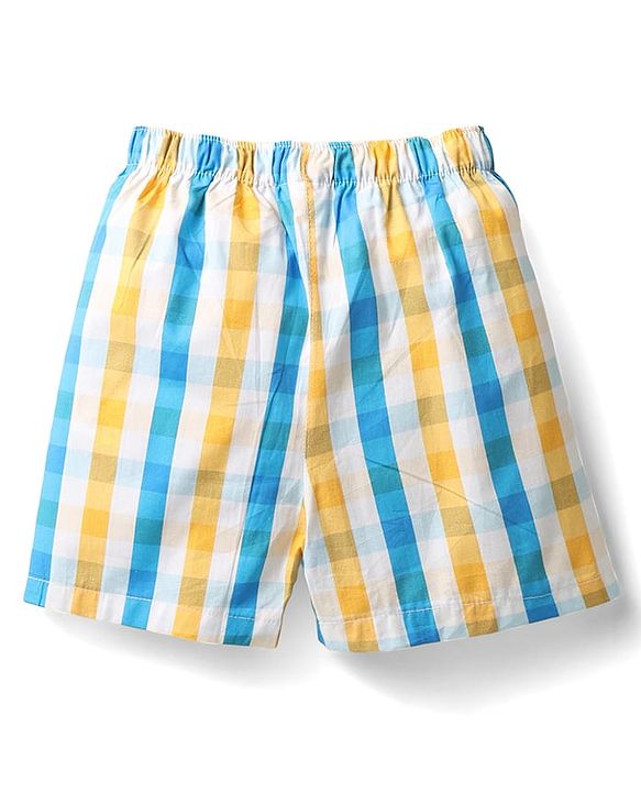 Babyhug Cotton Woven Above Knee Length Boxers With Checks & Football Print Pack Of 3 - Red Yellow & White
