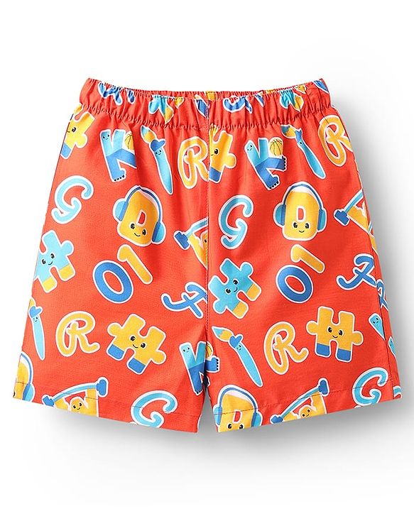 Babyhug Cotton Woven Above Knee Length Boxers With Checks & Football Print Pack Of 3 - Red Yellow & White