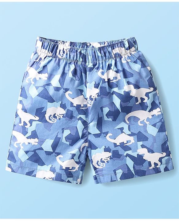 Babyhug Cotton Woven Boxers With Checks & Dino Print Pack Of 3 - Red Blue & White