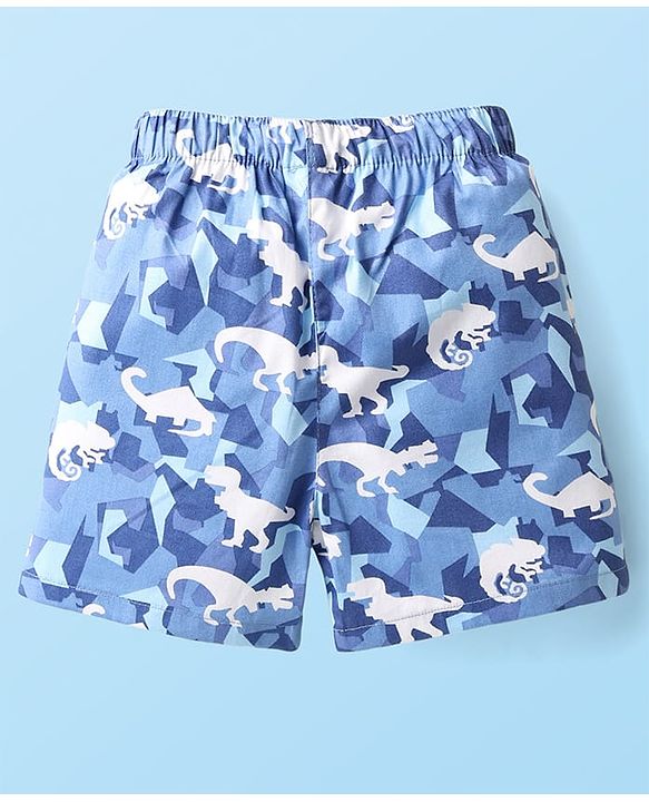 Babyhug Cotton Woven Boxers With Checks & Dino Print Pack Of 3 - Red Blue & White