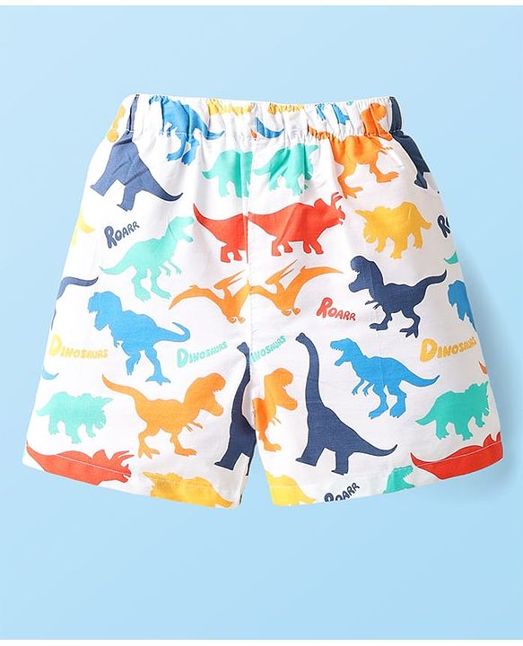 Babyhug Cotton Woven Boxers With Checks & Dino Print Pack Of 3 - Red Blue & White