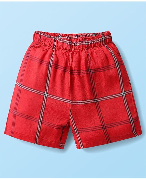 Babyhug Cotton Woven Boxers With Checks & Dino Print Pack Of 3 - Red Blue & White