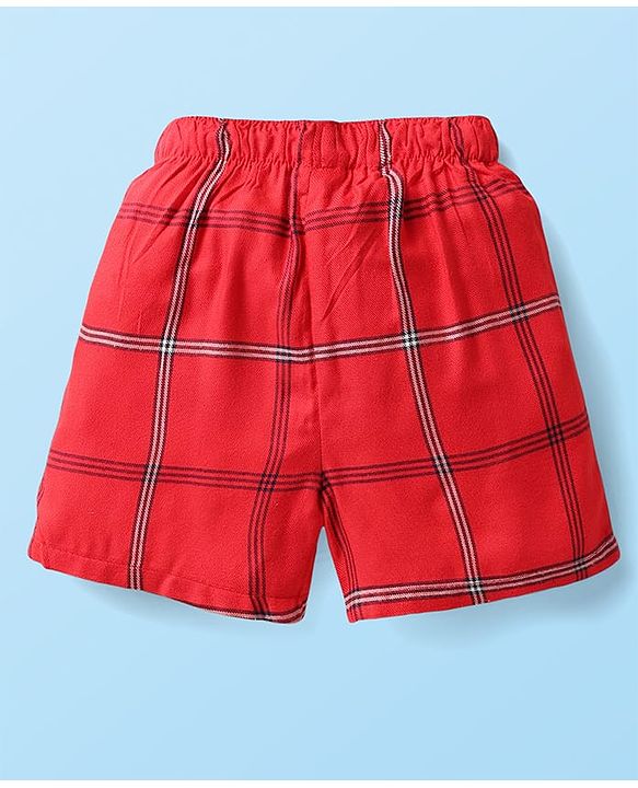 Babyhug Cotton Woven Boxers With Checks & Dino Print Pack Of 3 - Red Blue & White