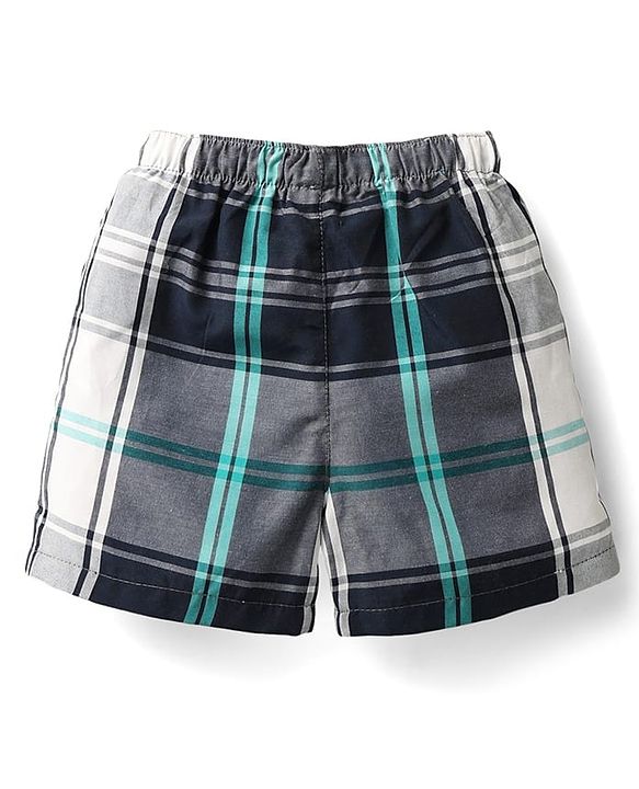 Babyhug Cotton Woven Boxers with Checks & Animal Print Pack Of 3 - Black Green & Navy Blue