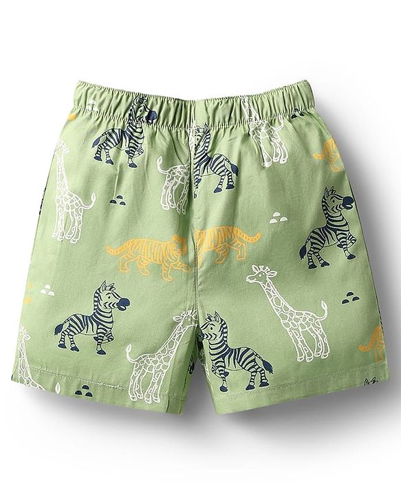 Babyhug Cotton Woven Boxers with Checks & Animal Print Pack Of 3 - Black Green & Navy Blue