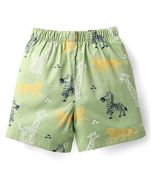 Babyhug Cotton Woven Boxers with Checks & Animal Print Pack Of 3 - Black Green & Navy Blue