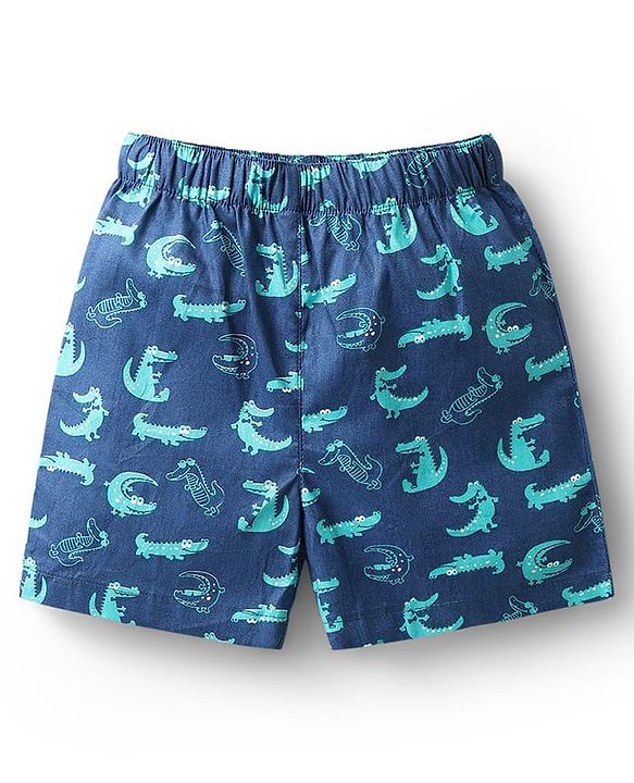 Babyhug Cotton Woven Boxers with Checks & Animal Print Pack Of 3 - Black Green & Navy Blue