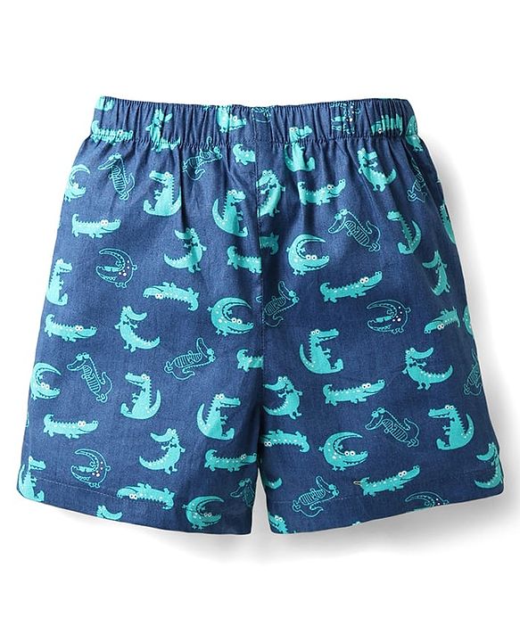 Babyhug Cotton Woven Boxers with Checks & Animal Print Pack Of 3 - Black Green & Navy Blue