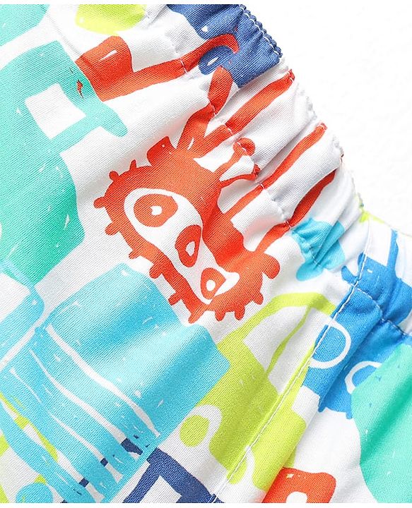 Babyhug Cotton Woven Above Knee Length Boxers With Checks & Vehicle Print Pack Of 3 - Blue