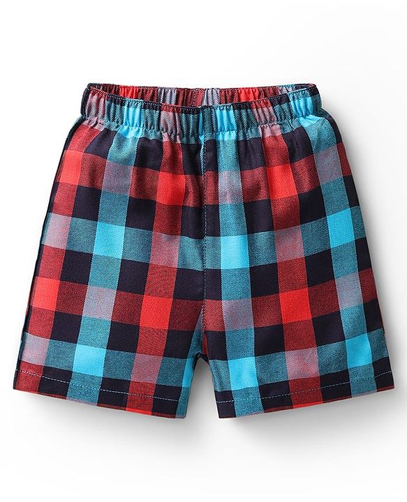 Babyhug Cotton Woven Above Knee Length Boxers With Checks & Vehicle Print Pack Of 3 - Blue