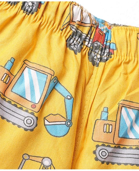 Babyhug Cotton Woven Above Knee Length Boxers With Checks & Construction Vehicle Print Pack Of 3 - Yellow Navy Blue & White