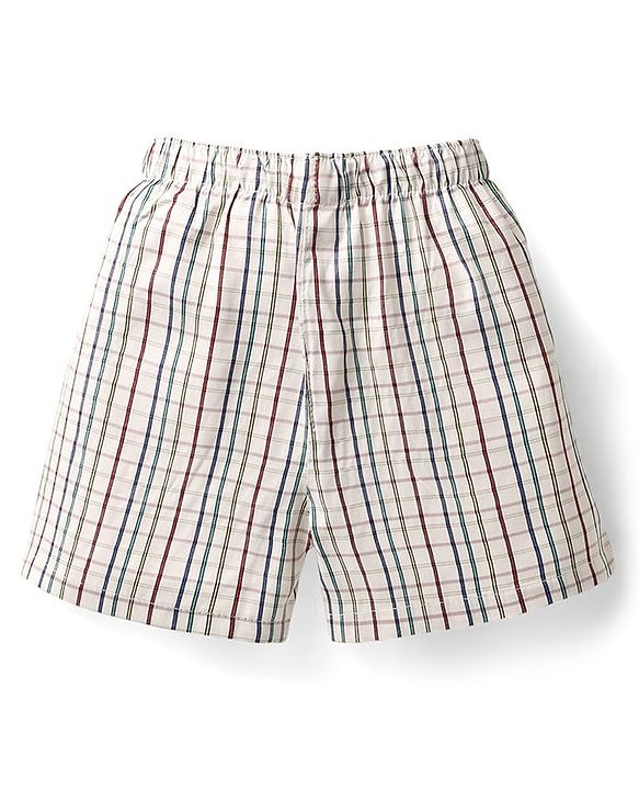 Babyhug Cotton Woven Above Knee Length Boxers With Checks & Construction Vehicle Print Pack Of 3 - Yellow Navy Blue & White
