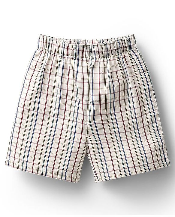 Babyhug Cotton Woven Above Knee Length Boxers With Checks & Construction Vehicle Print Pack Of 3 - Yellow Navy Blue & White