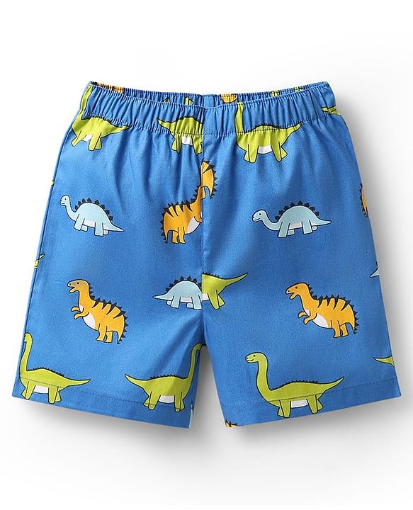 Babyhug Cotton Woven Boxers With Animal Print Pack Of 3 - Blue & White