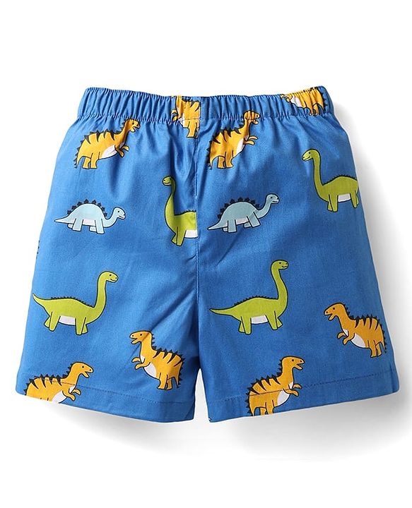 Babyhug Cotton Woven Boxers With Animal Print Pack Of 3 - Blue & White