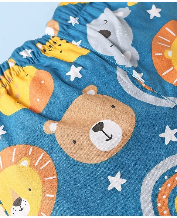 Babyhug Cotton Woven Above Knee Length Boxers With Animal & Star Print -   Navy Blue Yellow & White