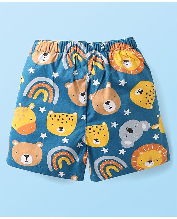 Babyhug Cotton Woven Above Knee Length Boxers With Animal & Star Print -   Navy Blue Yellow & White