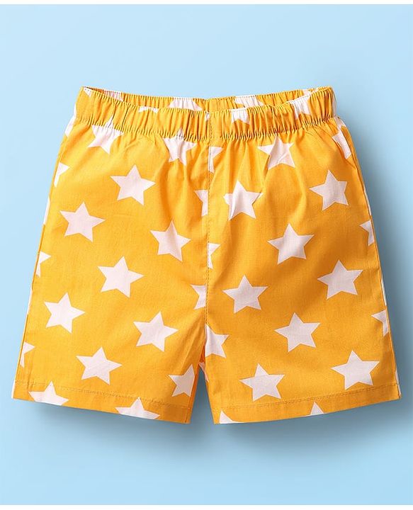 Babyhug Cotton Woven Above Knee Length Boxers With Animal & Star Print -   Navy Blue Yellow & White