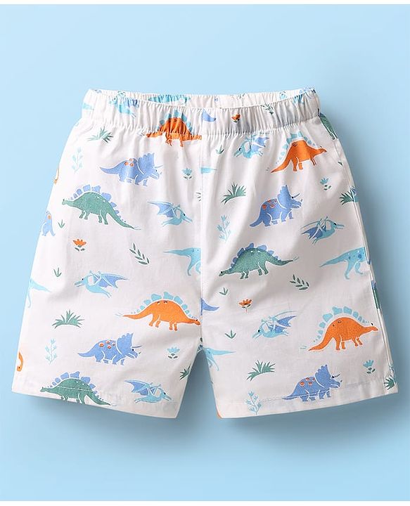 Babyhug Cotton Woven Above Knee Length Boxers With Animal & Star Print -   Navy Blue Yellow & White