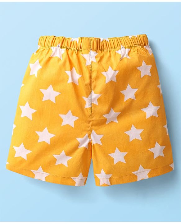 Babyhug Cotton Woven Above Knee Length Boxers With Animal & Star Print -   Navy Blue Yellow & White