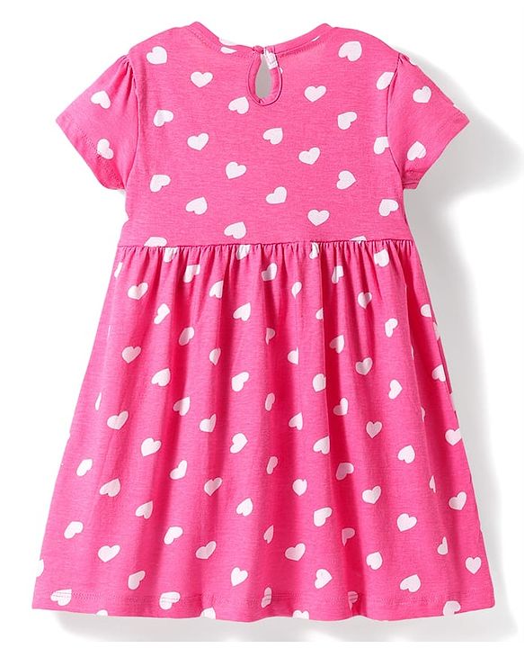 Babyhug Single Jersey Knit Half Sleeves Frock  with Rainbow & Heart Print with Bow Applique Pack of 2- Pink & Blue