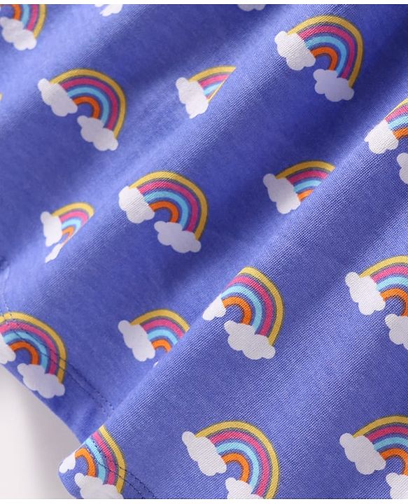 Babyhug Single Jersey Knit Half Sleeves Frock  with Rainbow & Heart Print with Bow Applique Pack of 2- Pink & Blue