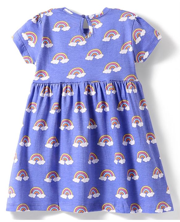 Babyhug Single Jersey Knit Half Sleeves Frock  with Rainbow & Heart Print with Bow Applique Pack of 2- Pink & Blue