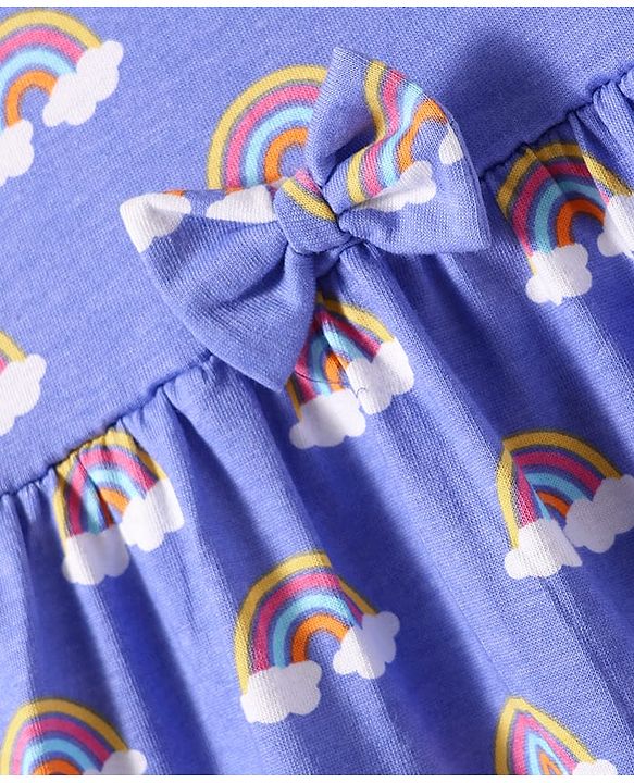Babyhug Single Jersey Knit Half Sleeves Frock  with Rainbow & Heart Print with Bow Applique Pack of 2- Pink & Blue