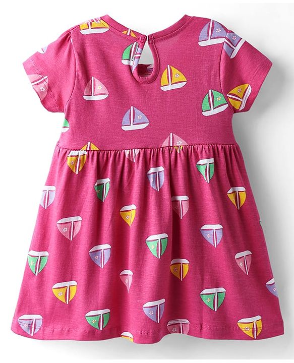 Babyhug Single Jersey Knit Half Sleeves Frocks with Ship & Floral Print Pack of 2 - Pink & Violet