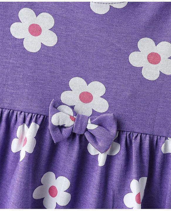 Babyhug Single Jersey Knit Half Sleeves Frocks with Ship & Floral Print Pack of 2 - Pink & Violet