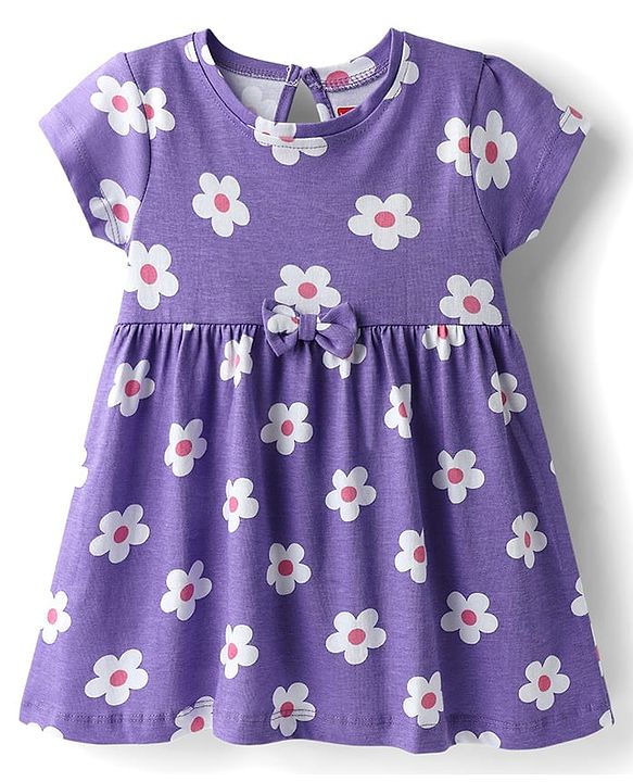Babyhug Single Jersey Knit Half Sleeves Frocks with Ship & Floral Print Pack of 2 - Pink & Violet