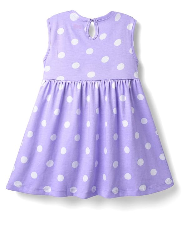 Babyhug Single Jersey Knit Sleeveless Star & Polka Dot Printed Frocks With Bow Applique Pack of 2 - Lavender & Fuchsia