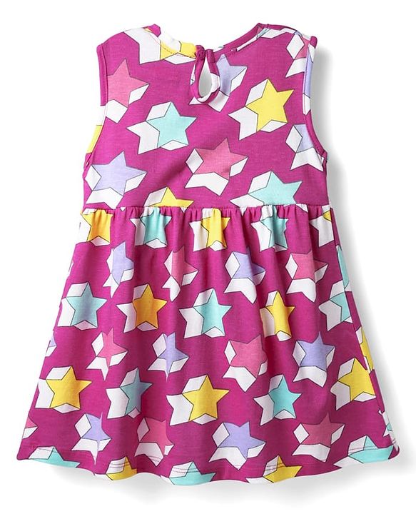 Babyhug Single Jersey Knit Sleeveless Star & Polka Dot Printed Frocks With Bow Applique Pack of 2 - Lavender & Fuchsia