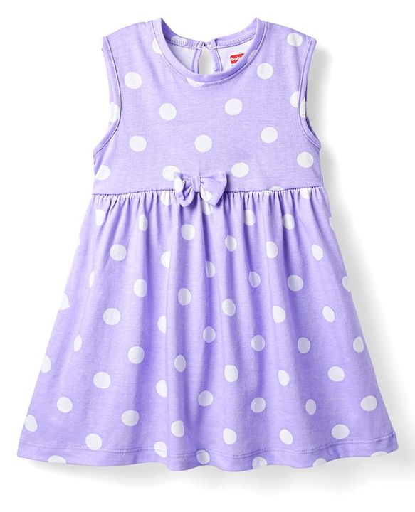 Babyhug Single Jersey Knit Sleeveless Star & Polka Dot Printed Frocks With Bow Applique Pack of 2 - Lavender & Fuchsia