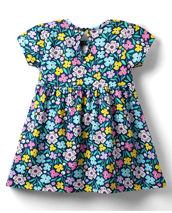 Babyhug Single Jersey Knit Half Sleeves Polka Dot & Floral Printed Frocks With Bow Applique Pack of 2 - Navy Blue & Pink