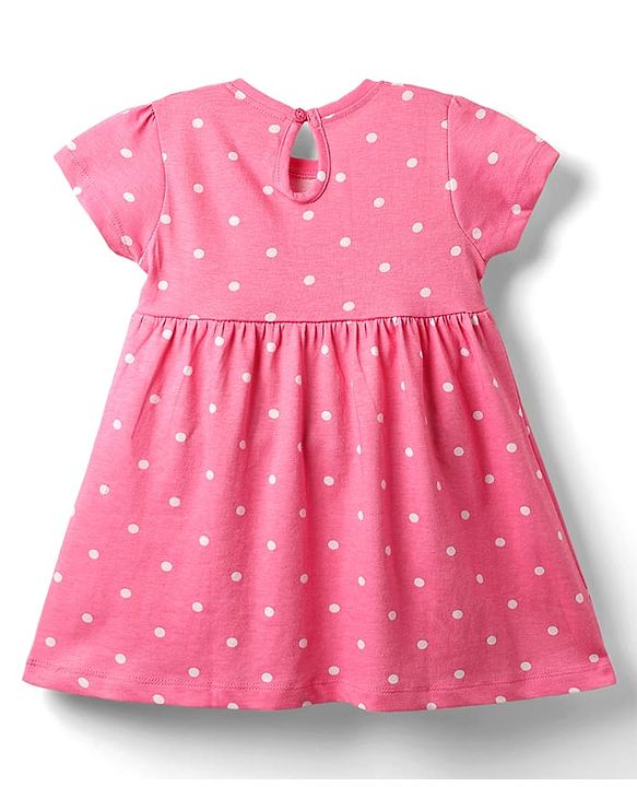 Babyhug Single Jersey Knit Half Sleeves Polka Dot & Floral Printed Frocks With Bow Applique Pack of 2 - Navy Blue & Pink