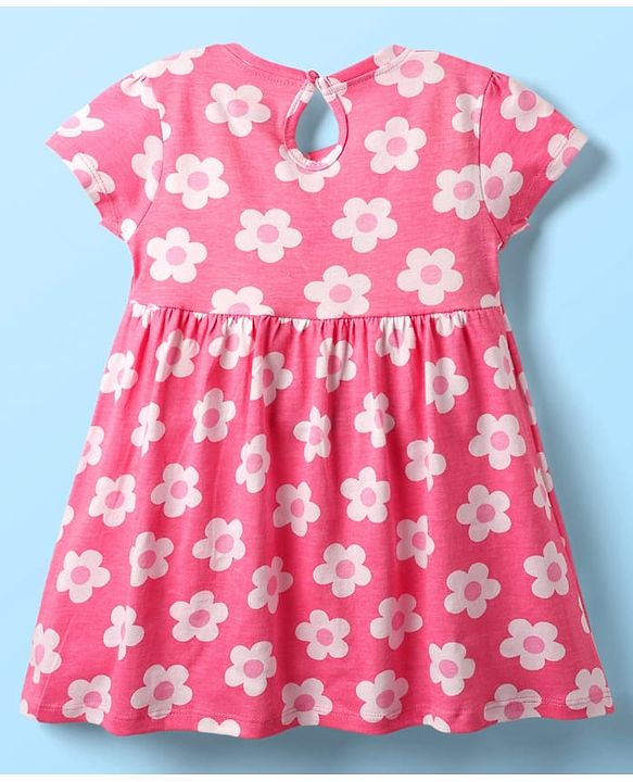 Babyhug Single Jersey Knit Half Sleeves Floral & Ice Cream Printed Frocks With Bow Applique Pack of 2 - Yellow & Pink