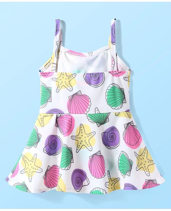 Babyhug Water Repellent Shell Printed Sleeveless Frock Swimsuit - White