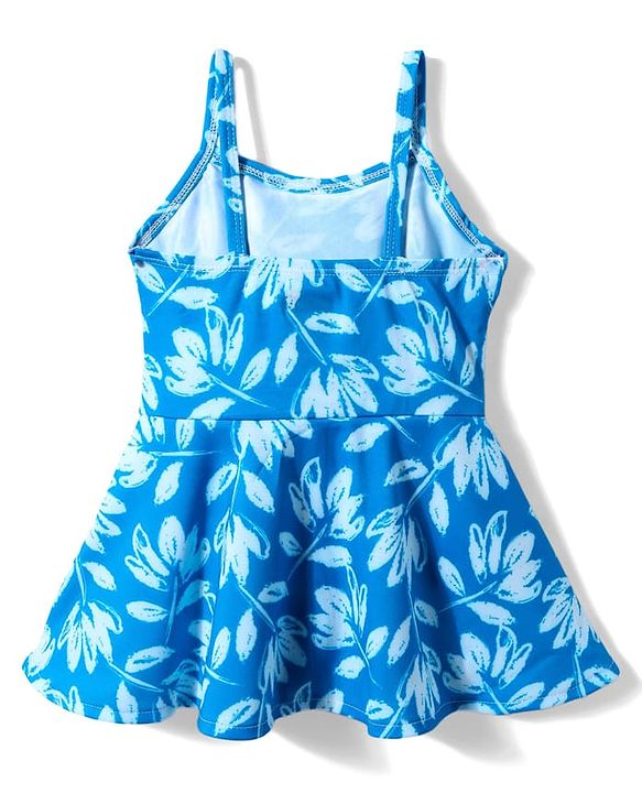 Babyhug Water Repellant Sleeveless Frock Swimsuit With Floral Print - Light Blue