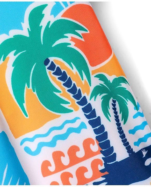Babyhug Water Repellent Half Sleeves Legged Swimsuit With Tropical Print - Aqua Blue