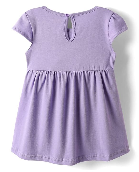 Babyhug Single Jersey Knit Cap Sleeves Floral Printed Frocks With Bow Applique Pack of 2 - Pink & Lavender