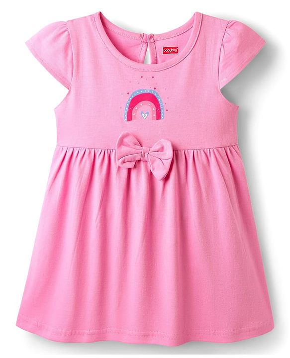 Babyhug Single Jersey Half Sleeves Frocks with Floral & Rainbow Pack of 2 - Pink & Blue