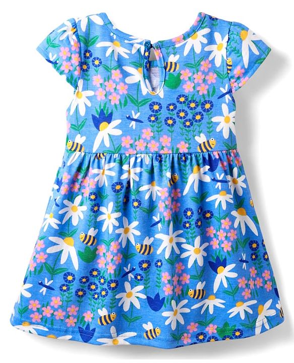 Babyhug Single Jersey Half Sleeves Frocks with Floral & Rainbow Pack of 2 - Pink & Blue