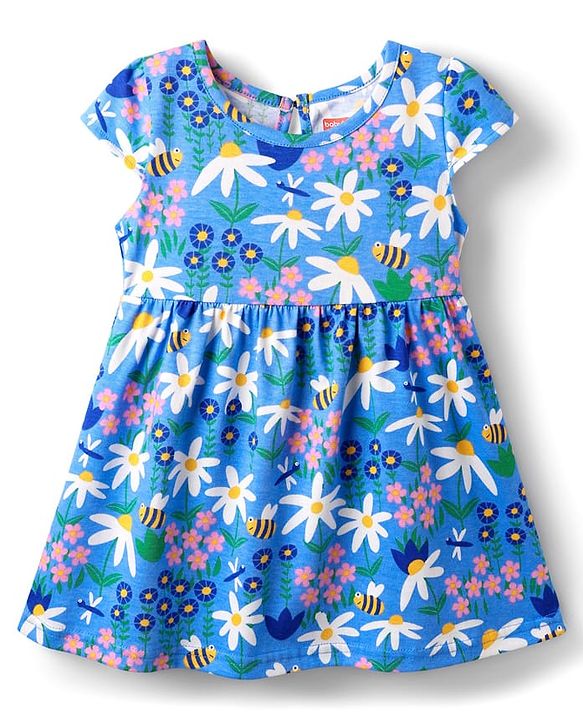Babyhug Single Jersey Half Sleeves Frocks with Floral & Rainbow Pack of 2 - Pink & Blue
