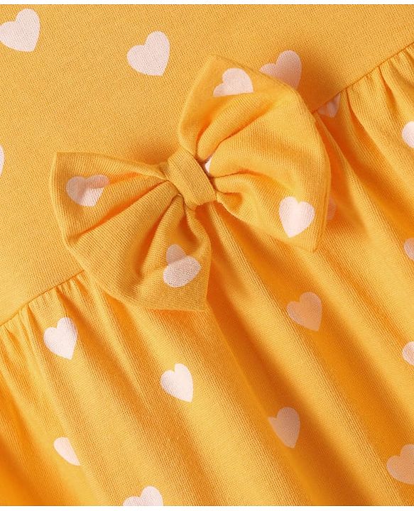 Babyhug Single Jersey Knit Cap Sleeves Floral & Heart Printed Frocks With Bow Applique Pack of 2 -Orange & Navy Blue
