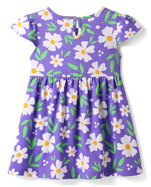 Babyhug Single Jersey Knit Cap Sleeves Floral & Heart Printed Frocks With Bow Applique Pack of 2 -Orange & Navy Blue